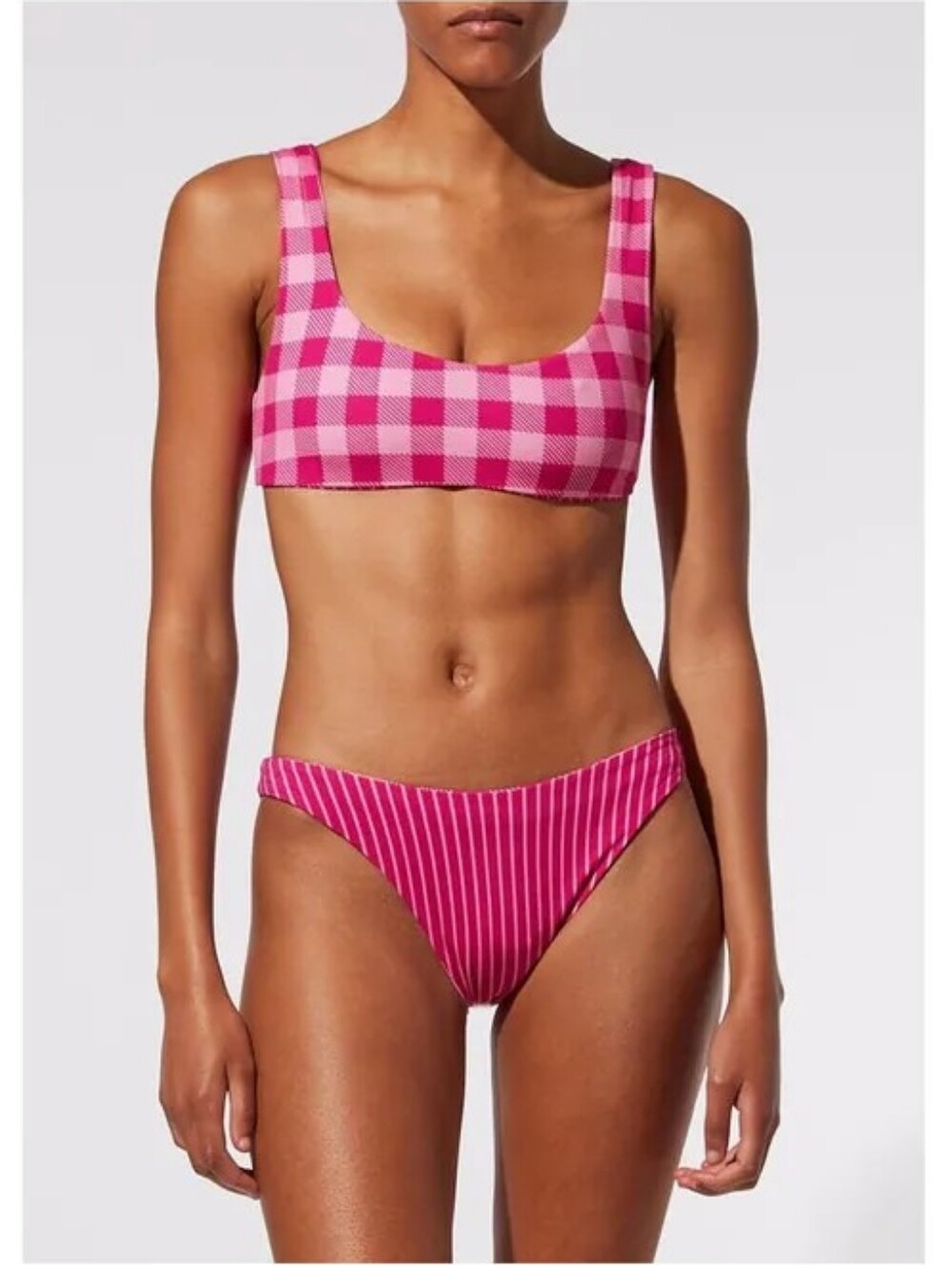 Solid & Striped 2 Piece Elle Reversible bikini Top Bottoms Pink Gingham